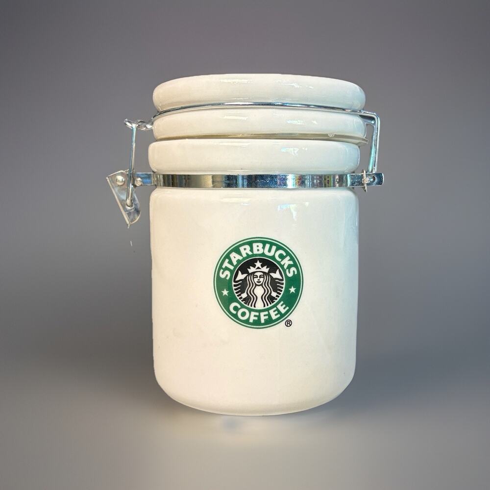 Starbucks 2007 Storage Canister 4.5” White Ceramic Logo Coffee Container